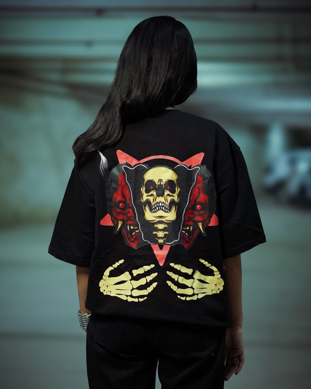 Shadow Skull Oversized T-Shirt for Men | 240 GSM | Strikas - STRIKAS