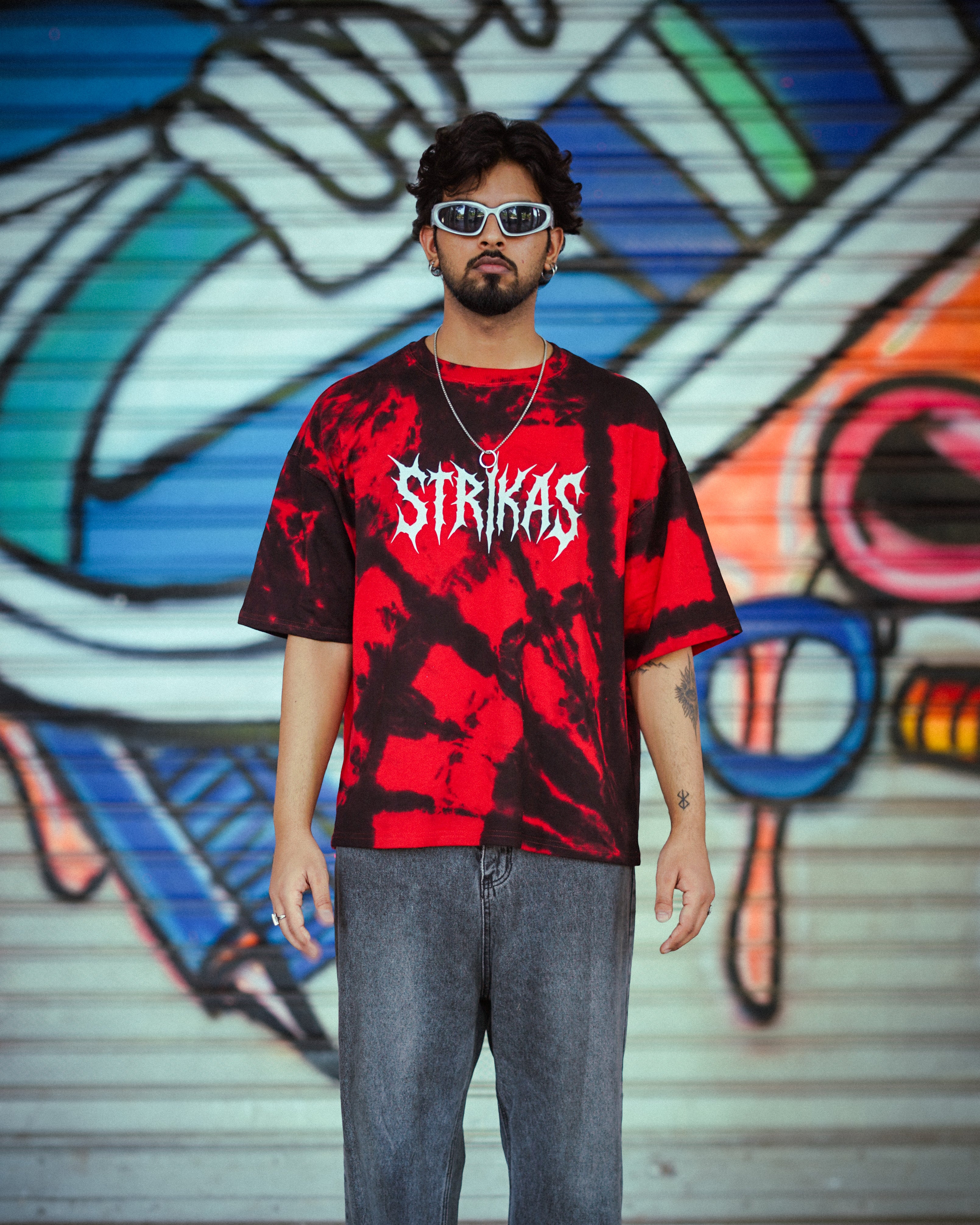 Strikas Red Tie-Dye Oversized T-Shirt - 240 GSM | 100% Cotton